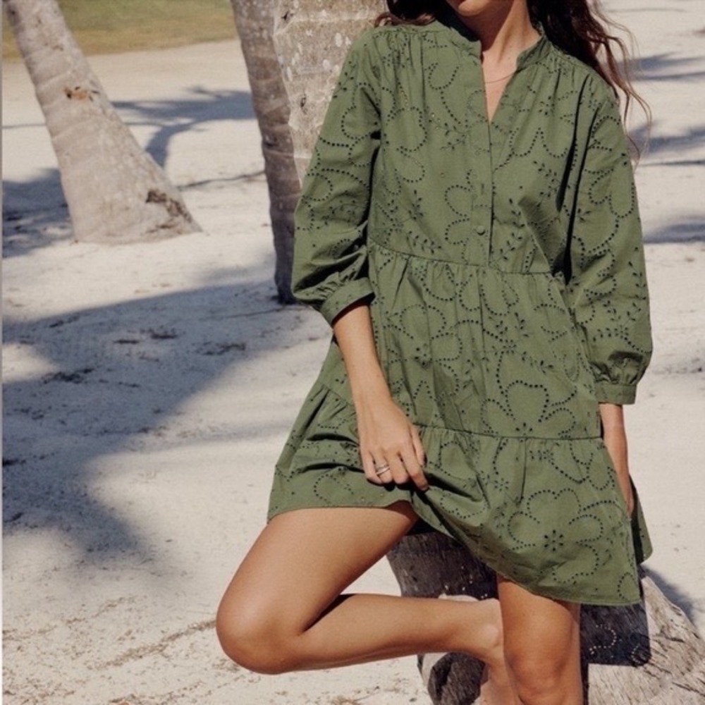 Zara Olive Green Eyelet Mini Dress | Small